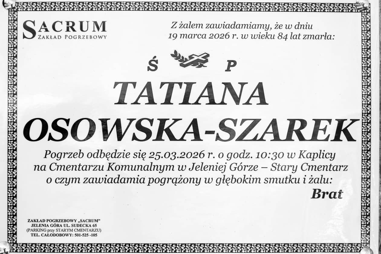 Jelenia Góra: Zmarła Tatiana Osowska–Szarek