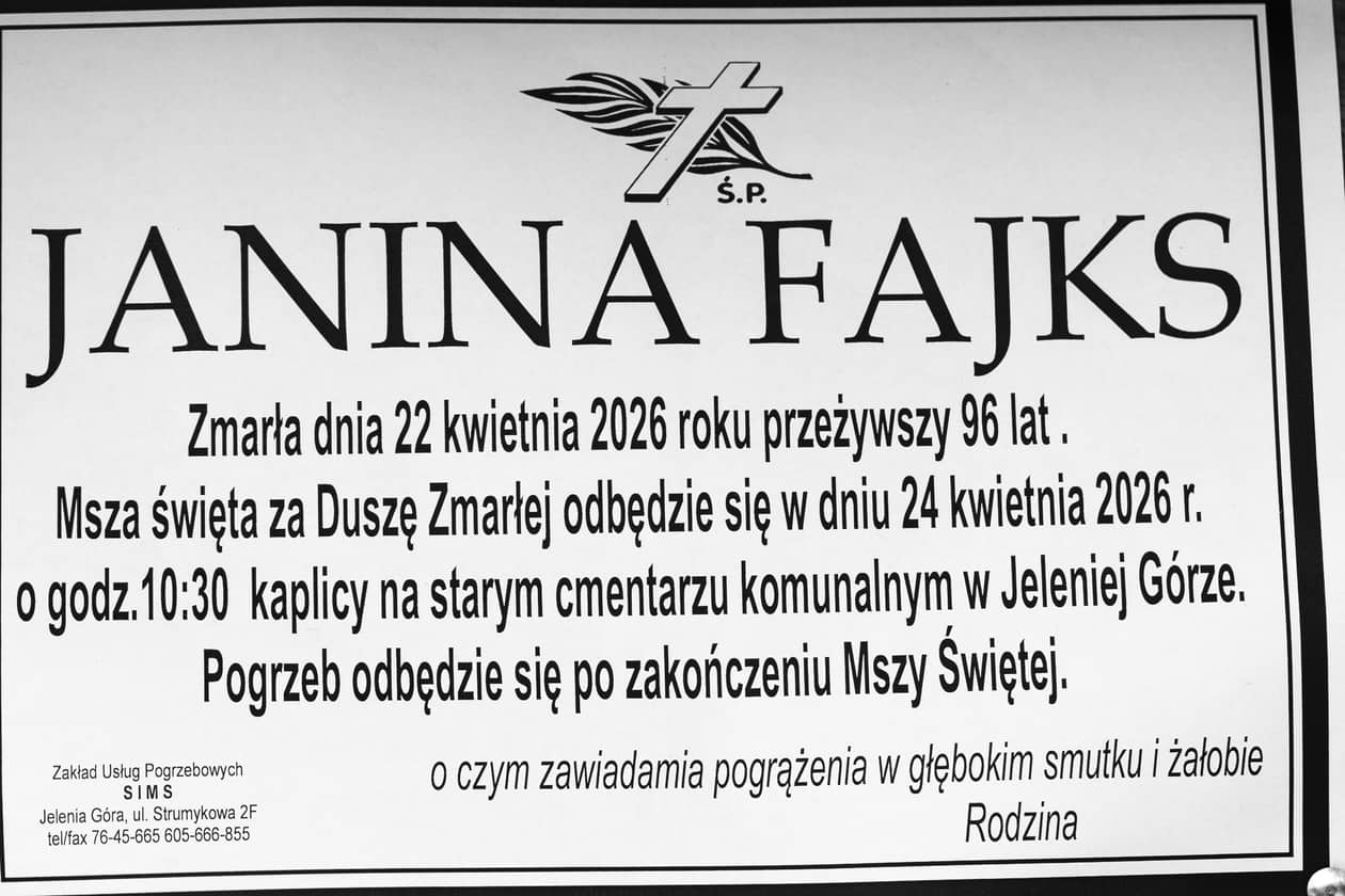 Jelenia Góra: Zmarła Janina Fajks