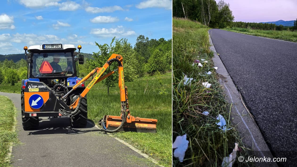 Jelenia Góra: Skoszono trawę, wyszły śmieci. Wstydliwy widok na popularnej ścieżce rowerowej
