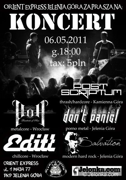 JELENIA GÓRA: Rock, metal i HC w Orient Expressie. W piątek, 6 maja