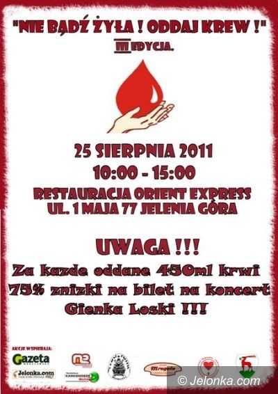 JELENIA GÓRA: Akcja krwiodawstwa i koncert Gienka Loski. Już dziś, 25 sierpnia w Oriencie