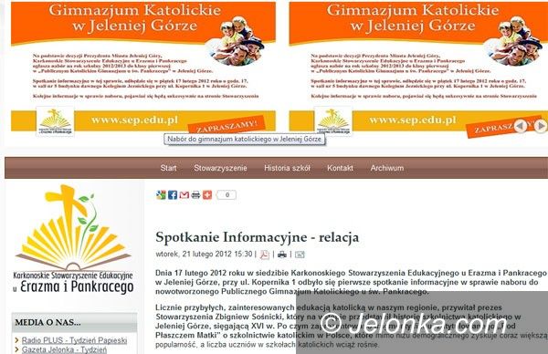 JELENIA GÓRA: Gimnazjum katolickie tymczasowo w Cieplicach