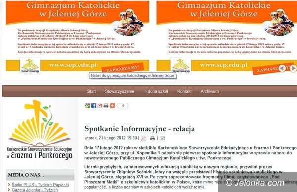 JELENIA GÓRA: Gimnazjum katolickie tymczasowo w Cieplicach