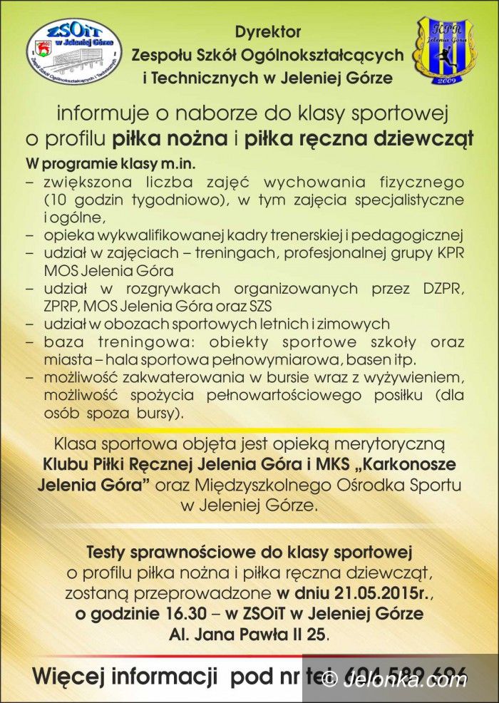 Jelenia Góra: Testy do klasy sportowej w ZSOiT
