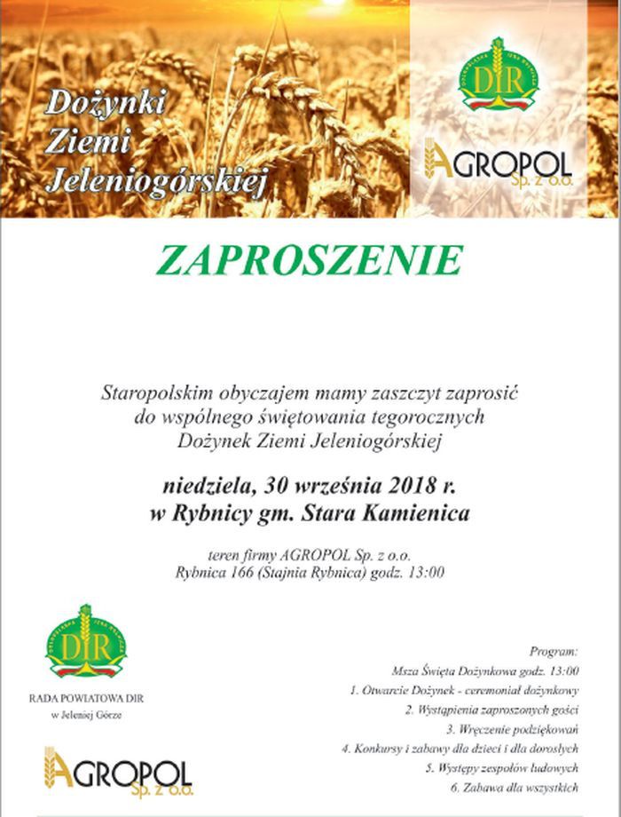 Rybnica: Zaproszenie na dożynki w Rybnicy