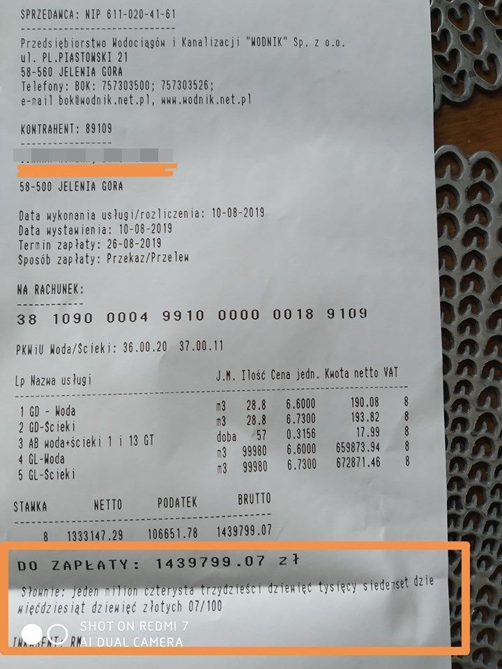 Jelenia Góra: Szokujący rachunek od "Wodnika"