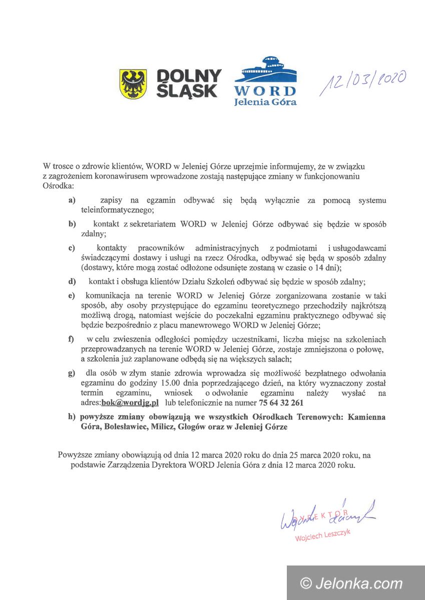 Jelenia Góra: Komunikat WORD