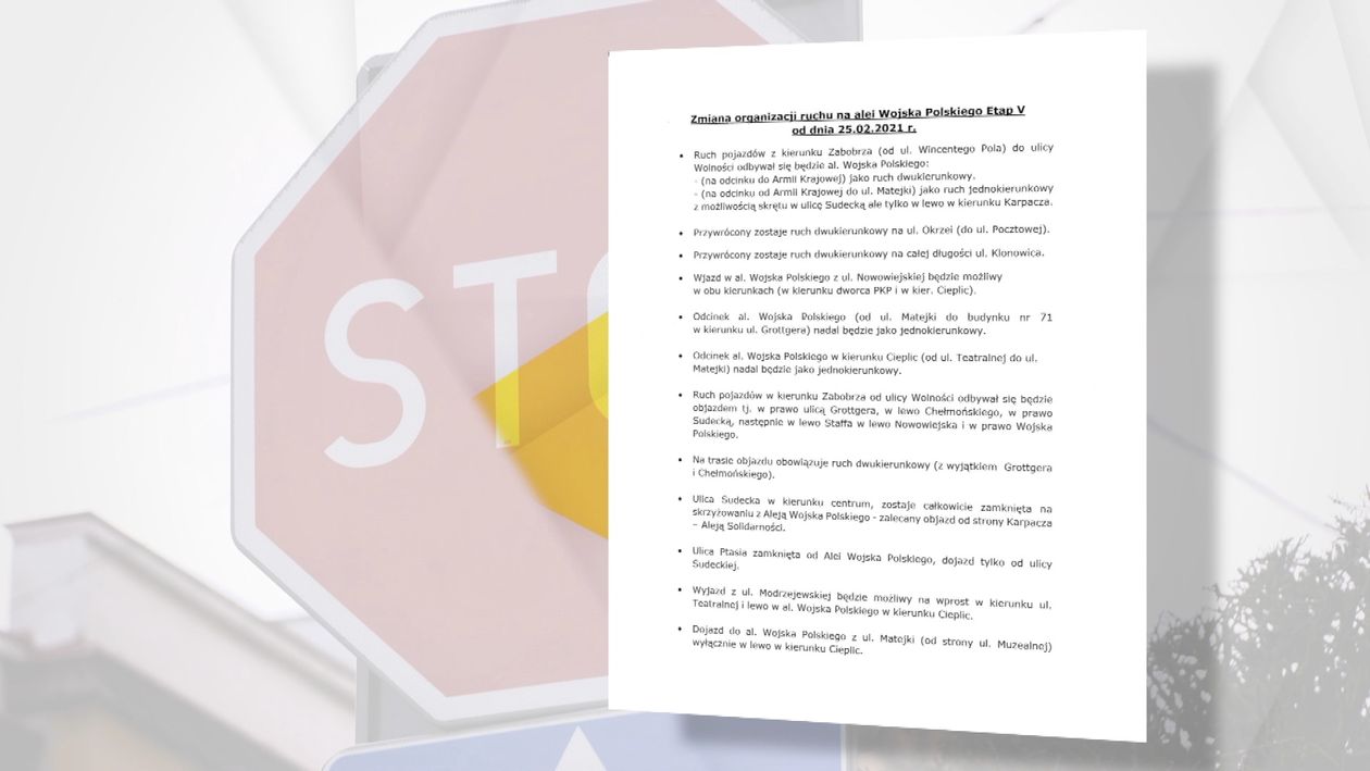 Jelenia Góra: Zmiany w organizacji ruchu na Wojska Polskiego