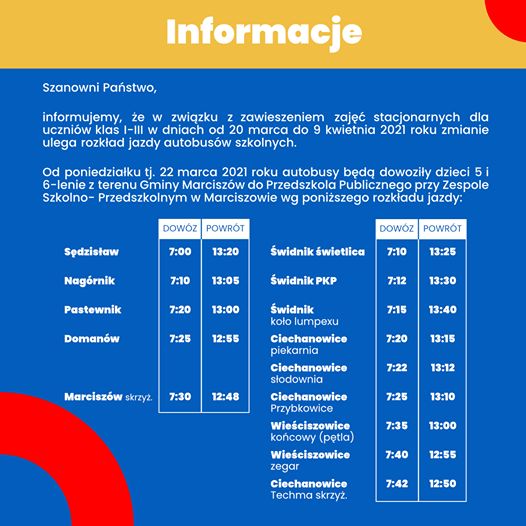 Gmina Marciszów: Zmiany w rozkładzie jazdy