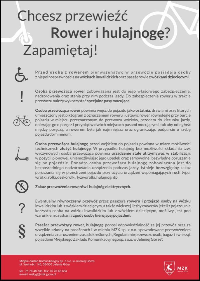Jelenia Góra: MZK:Nowy regulamin przewozu osób, bagażu i zwierząt (komunikat)