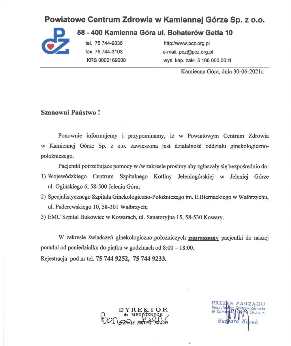 Kamienna Góra: Oddział nie działa