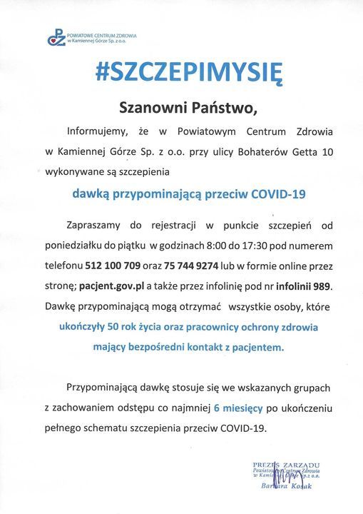 Kamienna Góra: Trzecie szczepienie