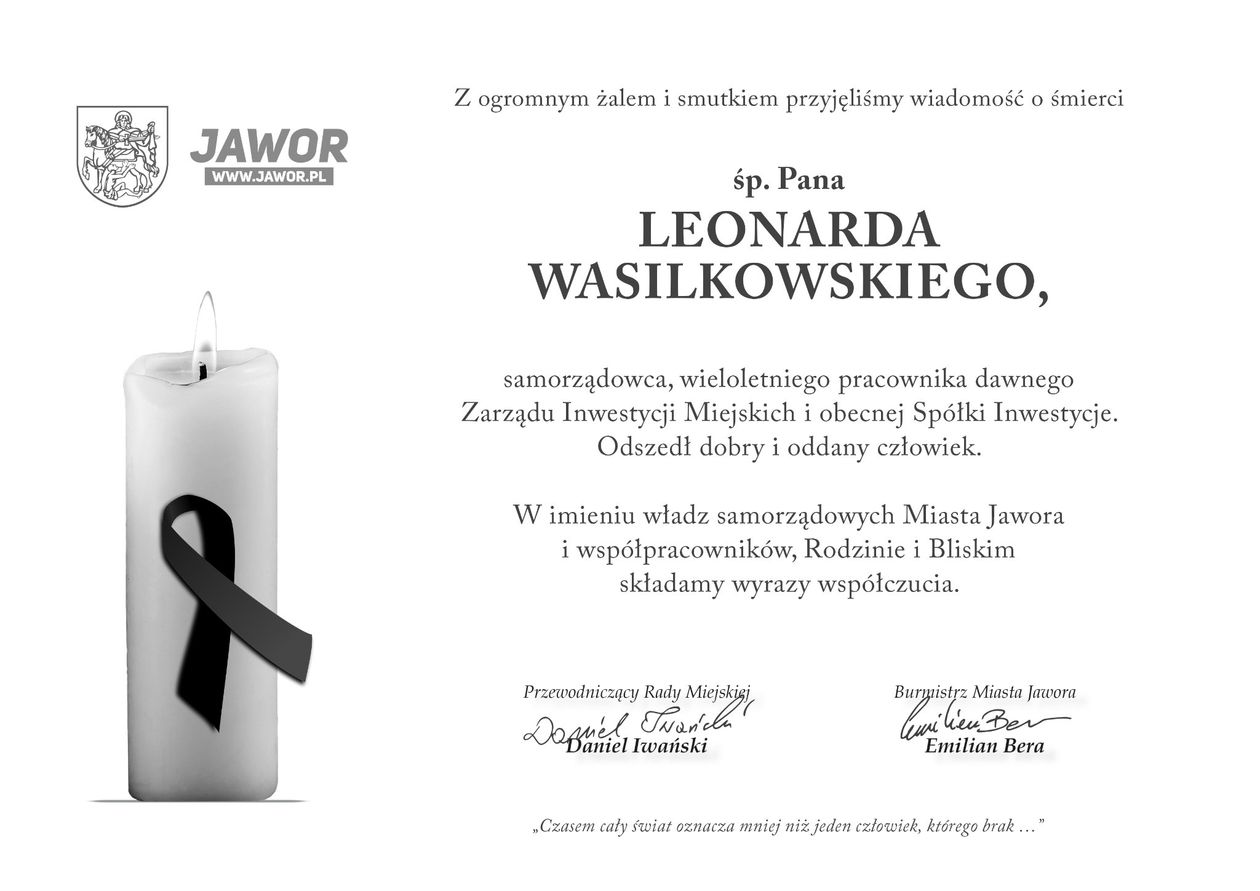 Jawor: Nie żyje Leon Wasilkowski