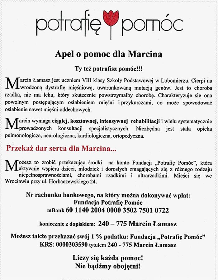 Lubomierz: Pomóż Marcinowi!