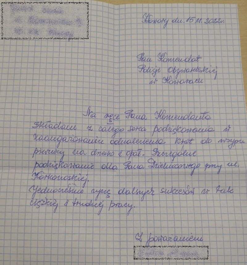 Kowary: Kowarzanka podziękowała dzielnicowej