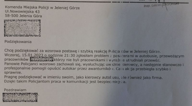 Jelenia Góra: Podziękowania dla drogówki