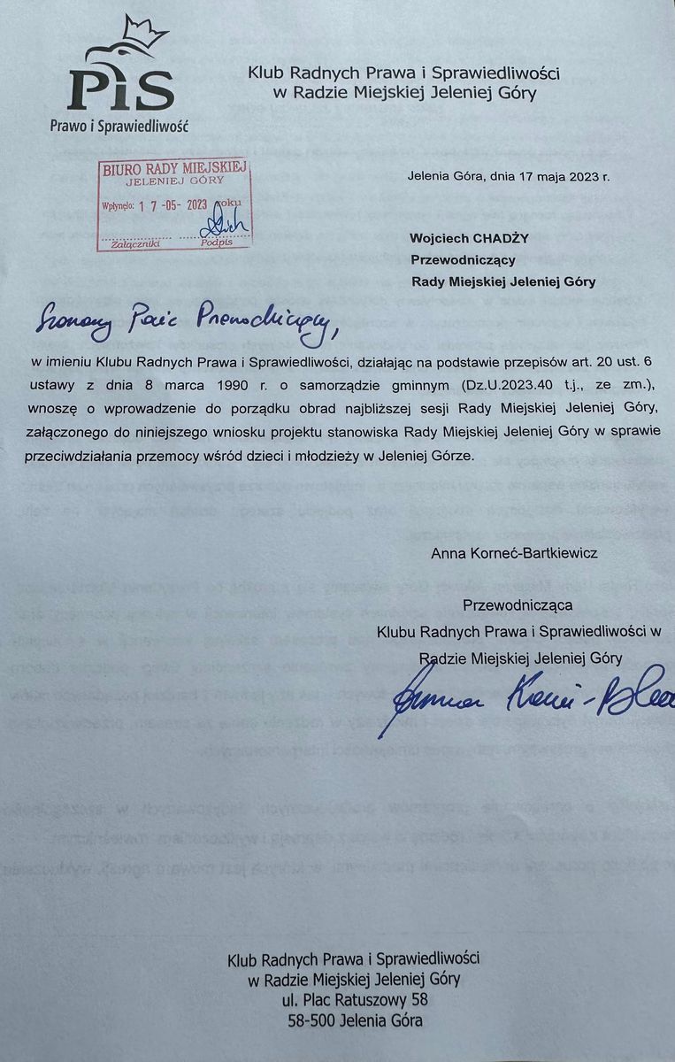 Jelenia Góra: Jeleniogórscy radni PiS w sprawie przemocy w szkole