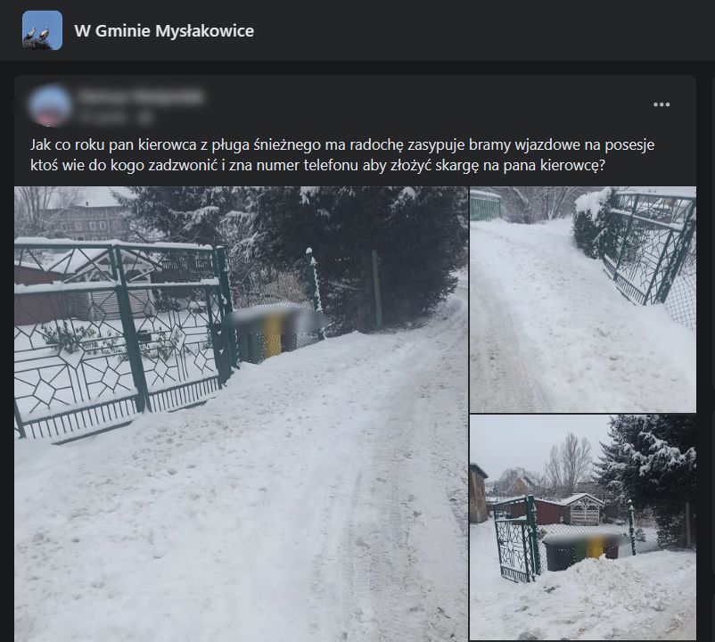 Mysłakowice: To nie skecz. Pług zasypuje bramę