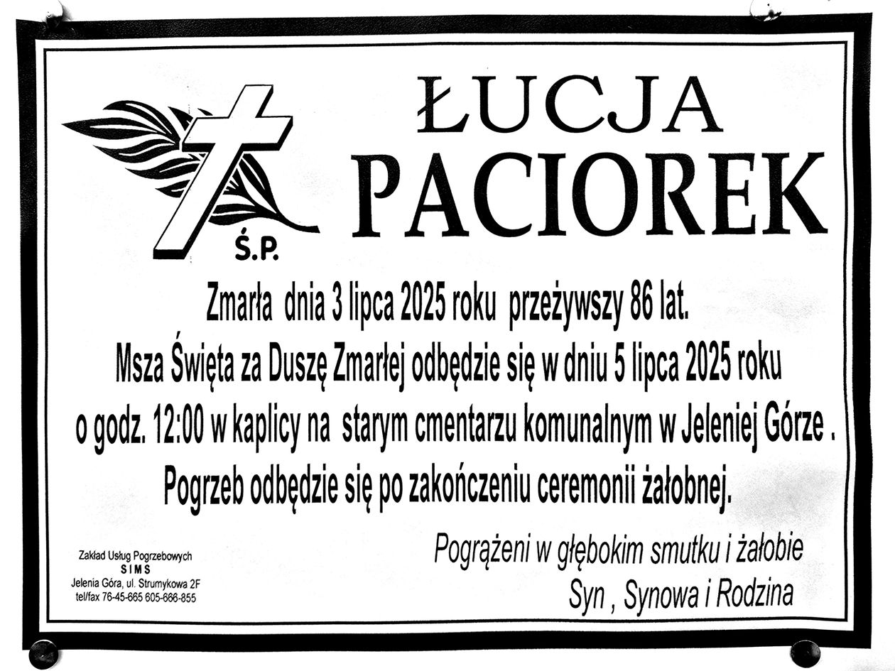 Jelenia Góra: Zmarła Łucja Paciorek