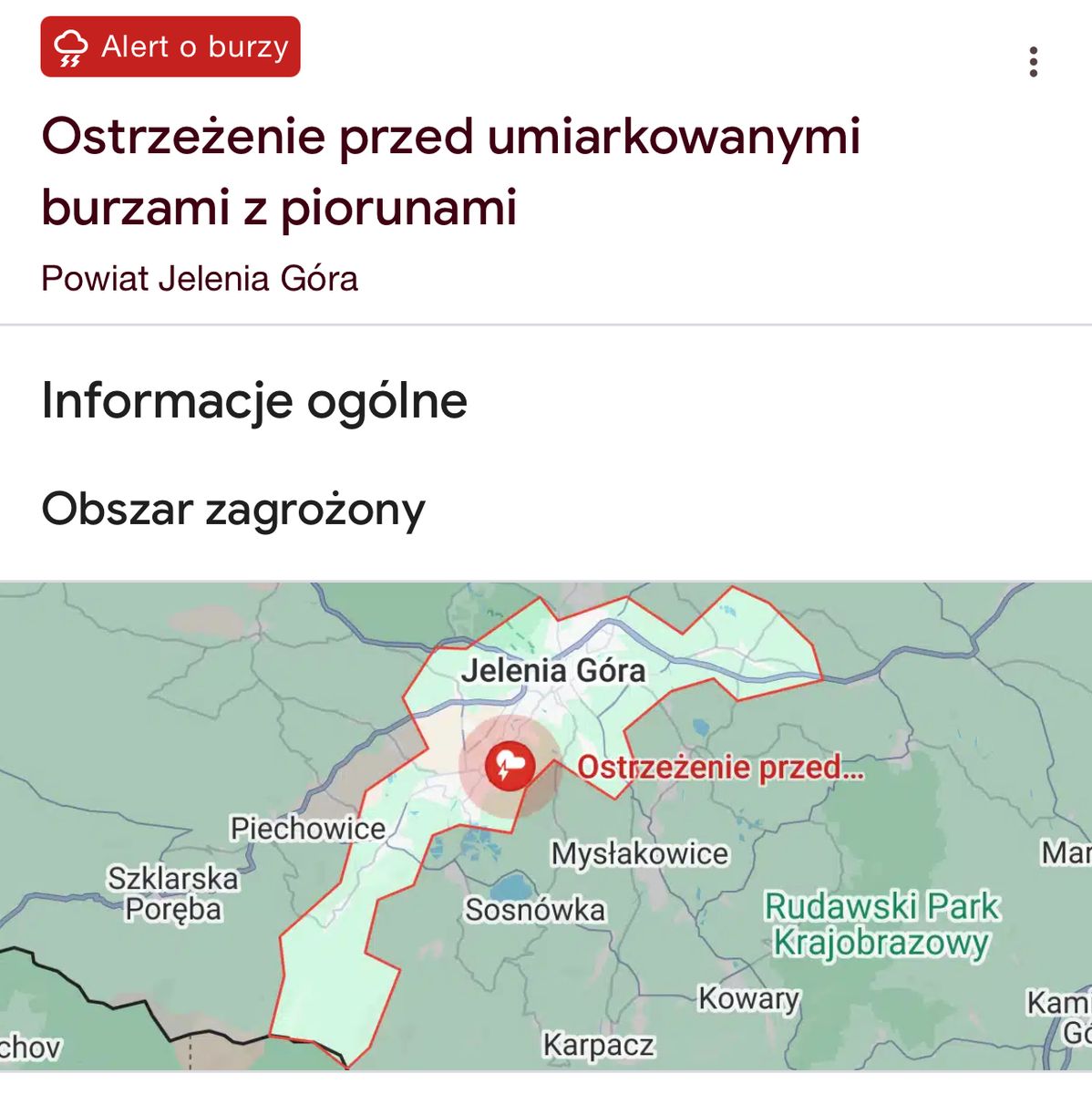 Jelenia Góra: Ostrzegają przed burzą