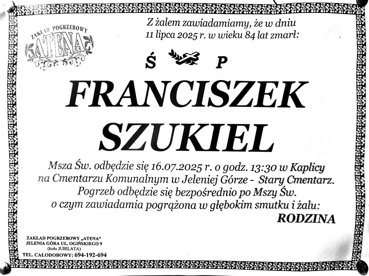 Jelenia Góra: Zmarł Franciszek Szukiel