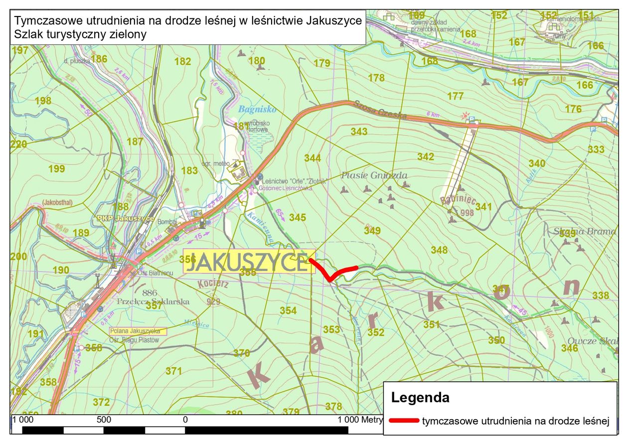 Szklarska Poręba: Utrudnienia na zielonym szlaku z Jakuszyc