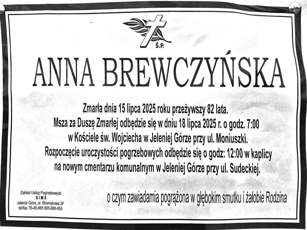 Jelenia Góra: Zmarła Anna Brewczyńska