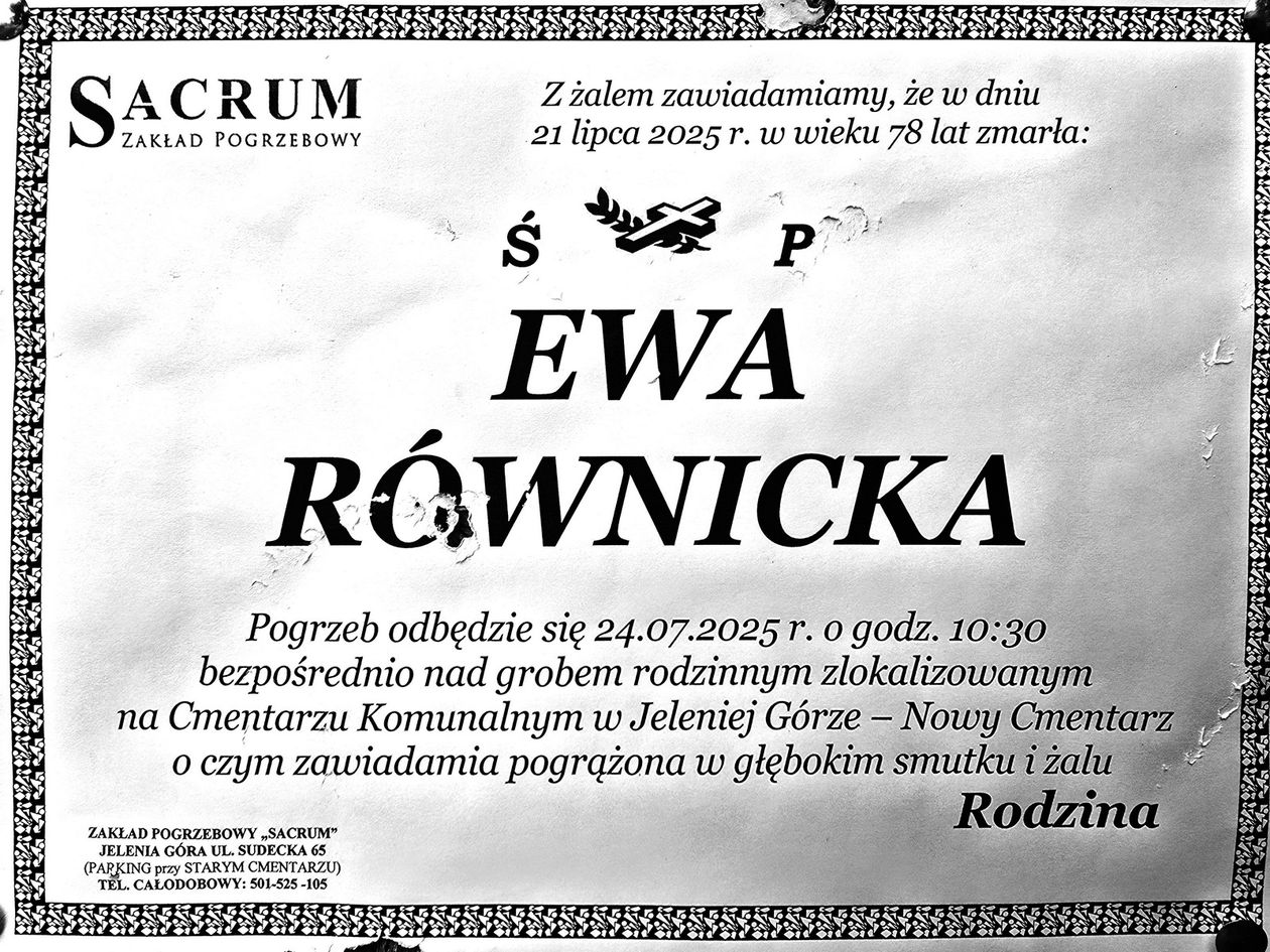 Jelenia Góra: Zmarła Ewa Równicka