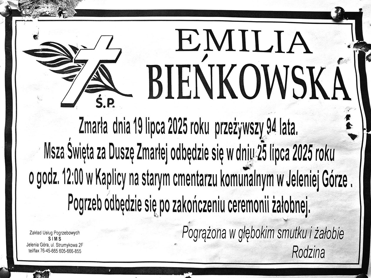 Jelenia Góra: Zmarła Emilia Bieńkowska
