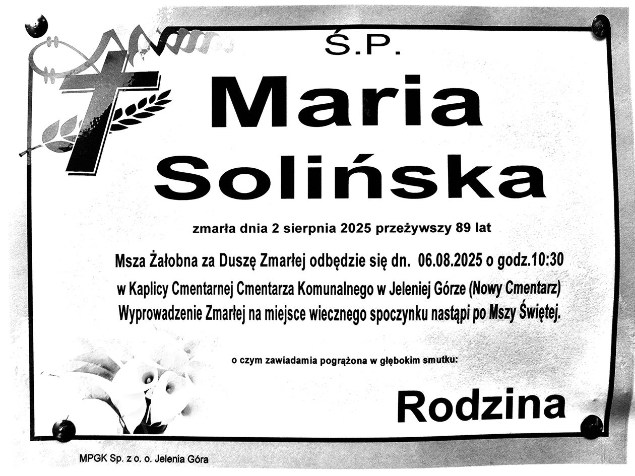 Jelenia Góra: Zmarła Maria Solińska