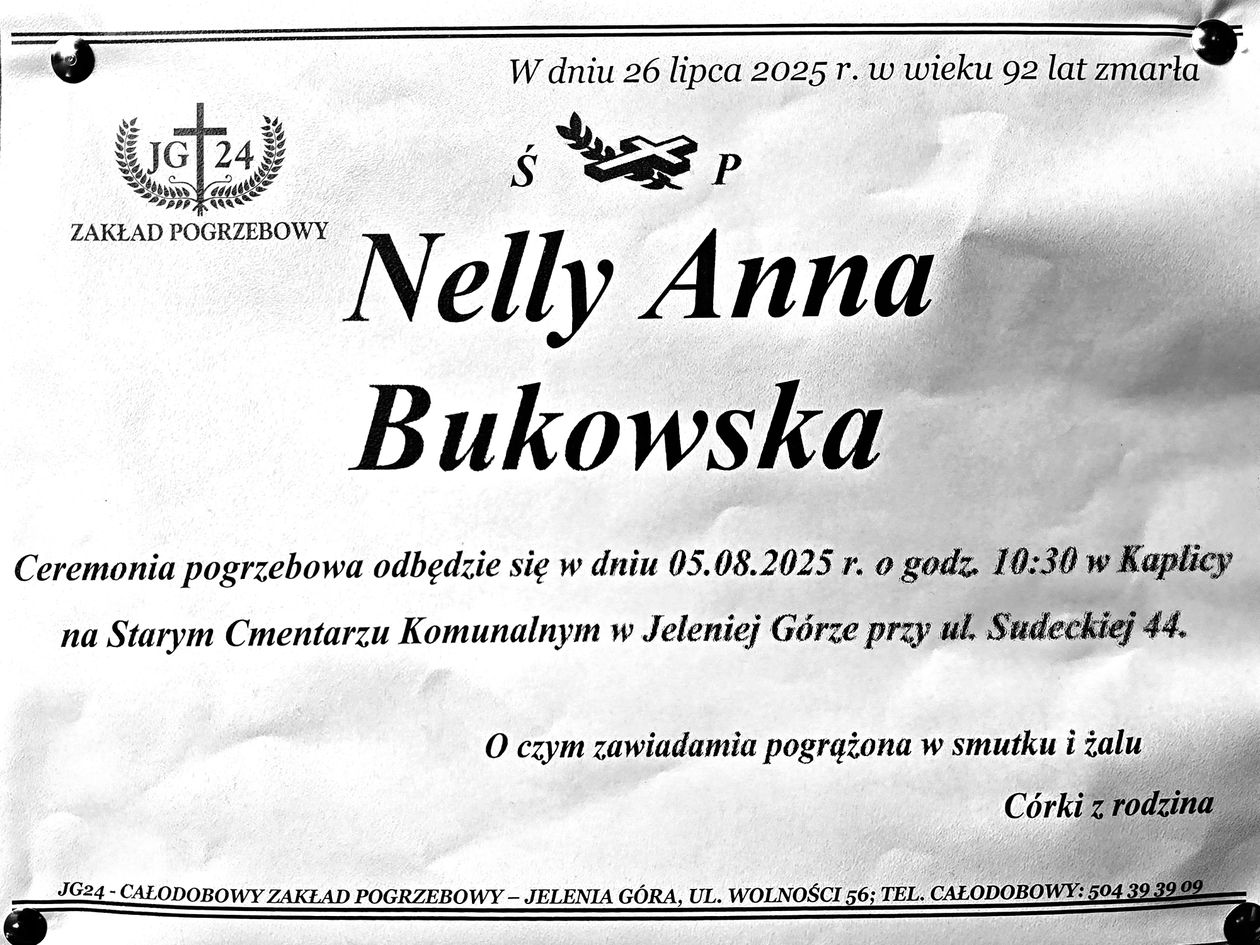 Jelenia Góra: Zmarła Nelly Anna Bukowska