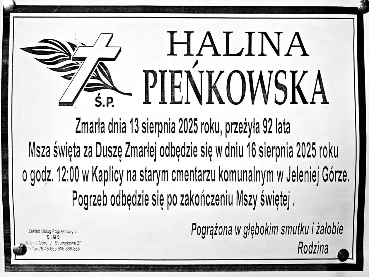 Jelenia Góra: Zmarła Halina Pieńkowska