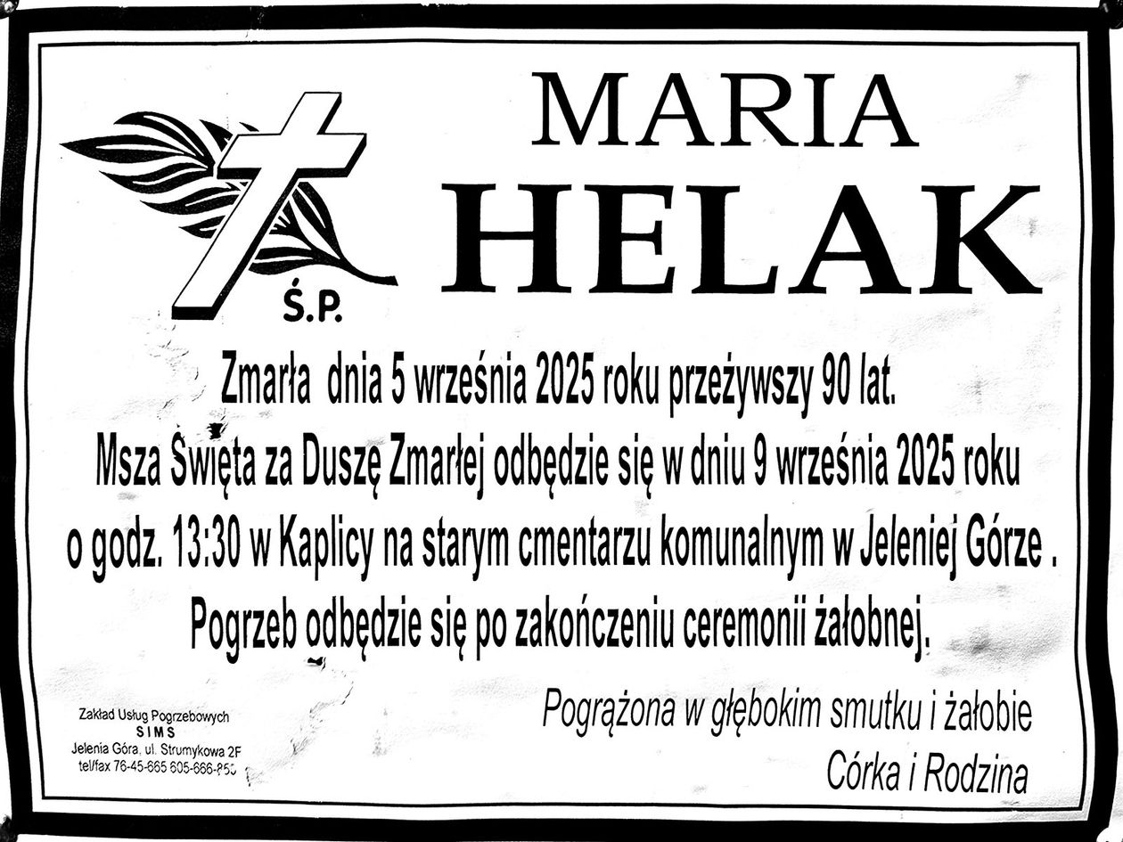 Jelenia Góra: Zmarła Maria Helak