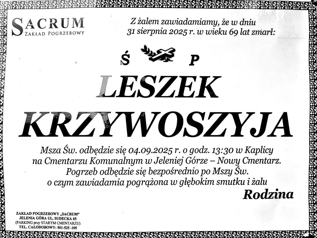 Jelenia Góra: Zmarł Leszek Krzywoszyja
