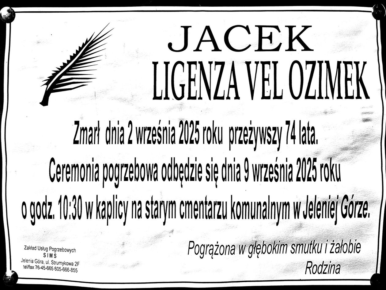 Jelenia Góra: Zmarł Jacek Ligenza vel Ozimek