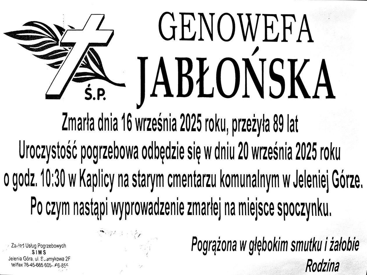 Jelenia Góra: Zmarła Genowefa Jabłońska