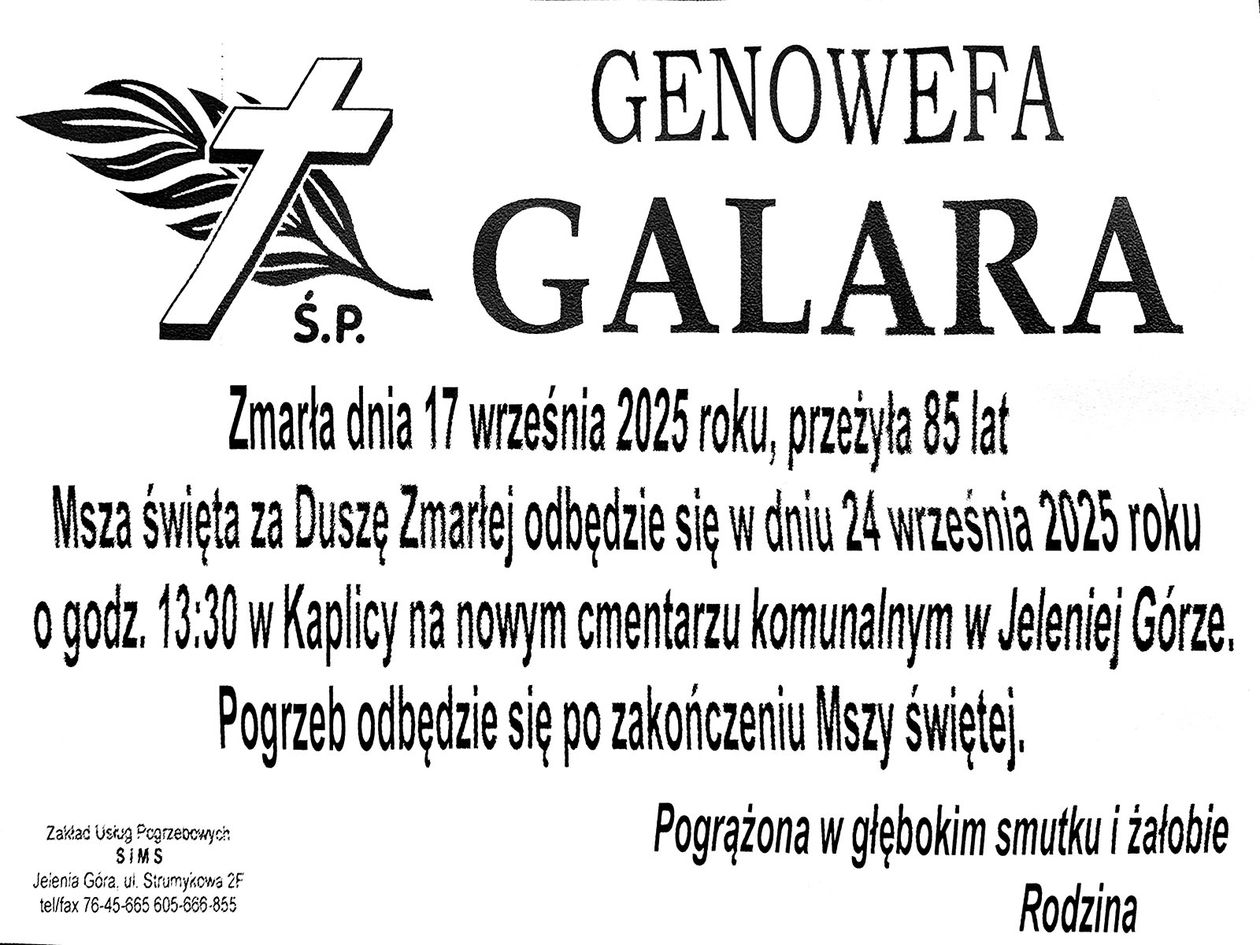 Jelenia Góra: Zmarła Genowefa Galara