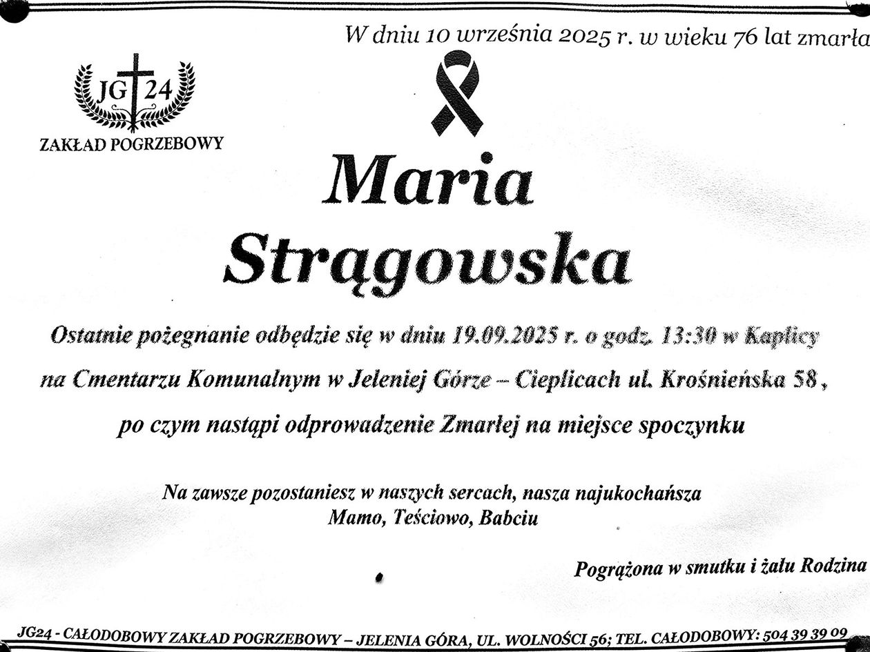Jelenia Góra: Zmarła Maria Strągowska