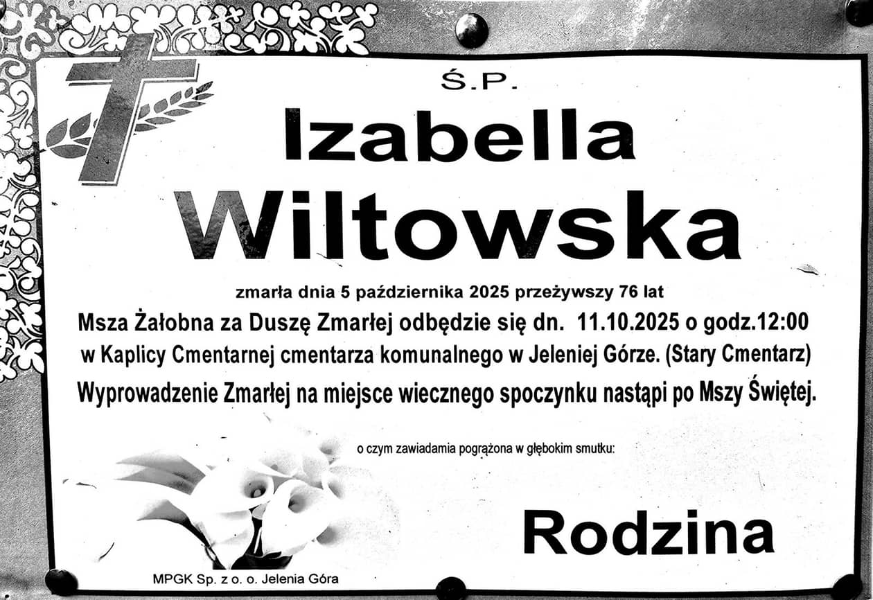 Jelenia Góra: Zmarła Izabella Wiltowska