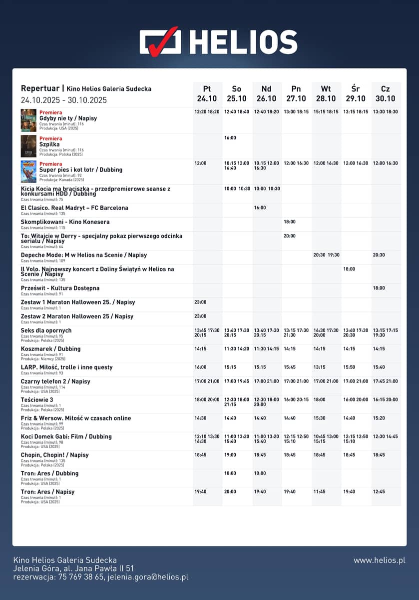 Jelenia Góra: Repertuar Kina Helios