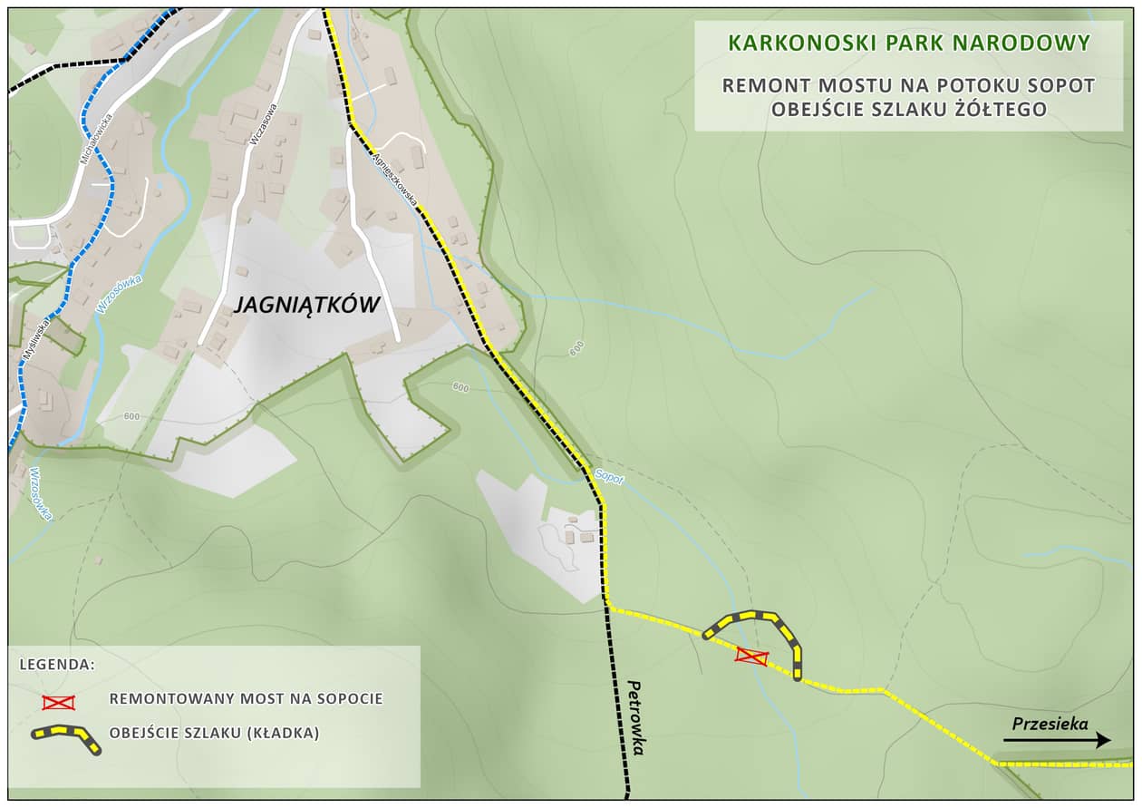 Karkonosze: Remont mostku nad potokiem Sopot