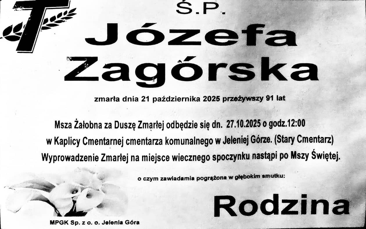 Jelenia Góra: Zmarła Józefa Zagórska