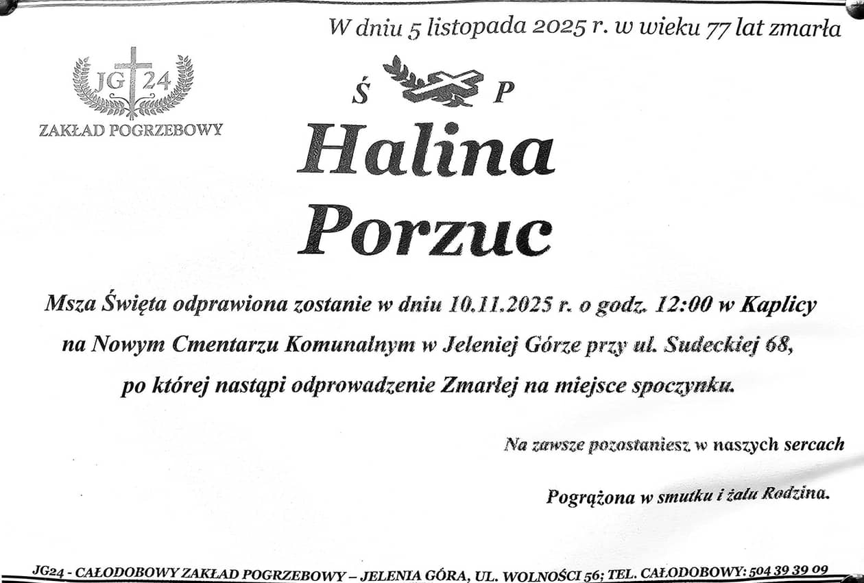 Jelenia Góra: Zmarła Halina Porzuc