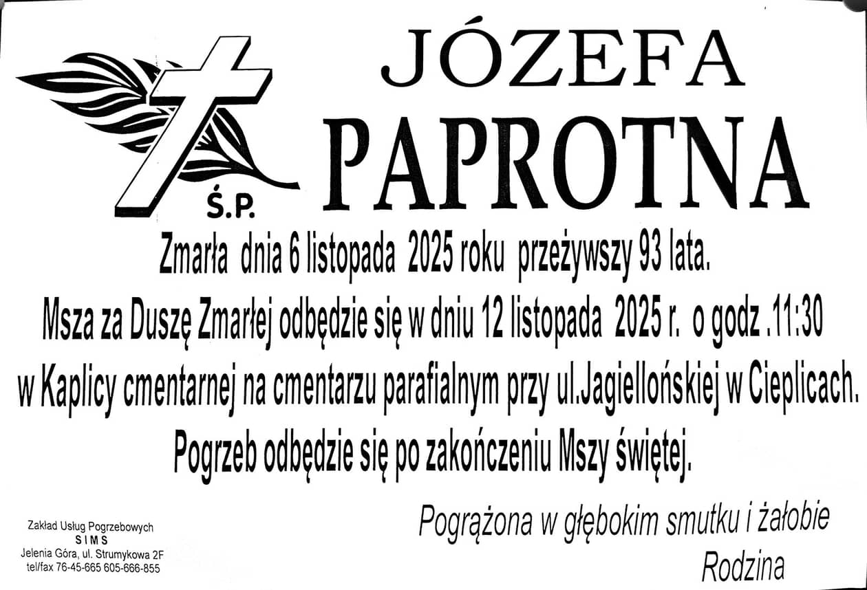 Jelenia Góra: Zmarła Józefa Paprotna