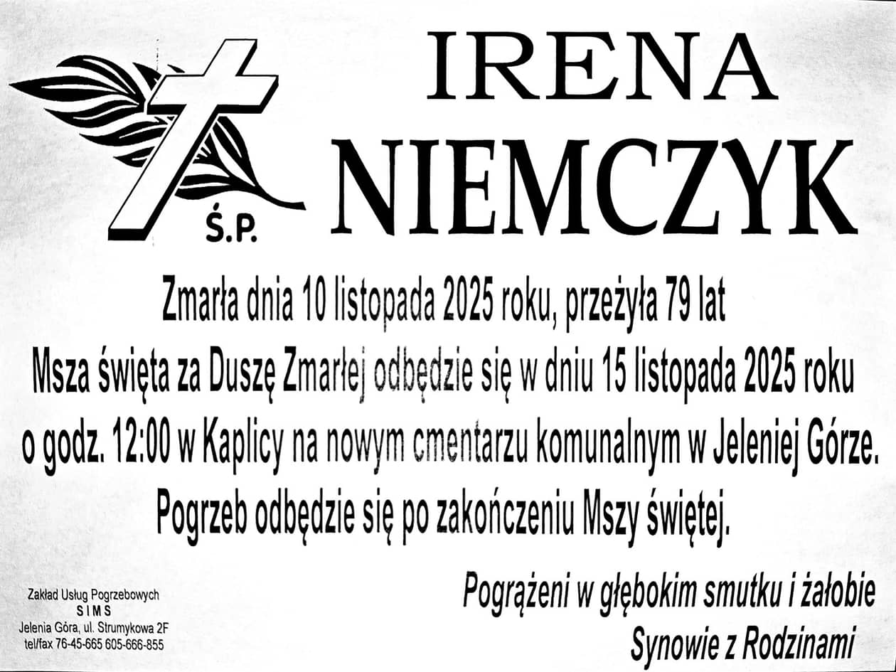 Jelenia Góra: Zmarła Irena Niemczyk