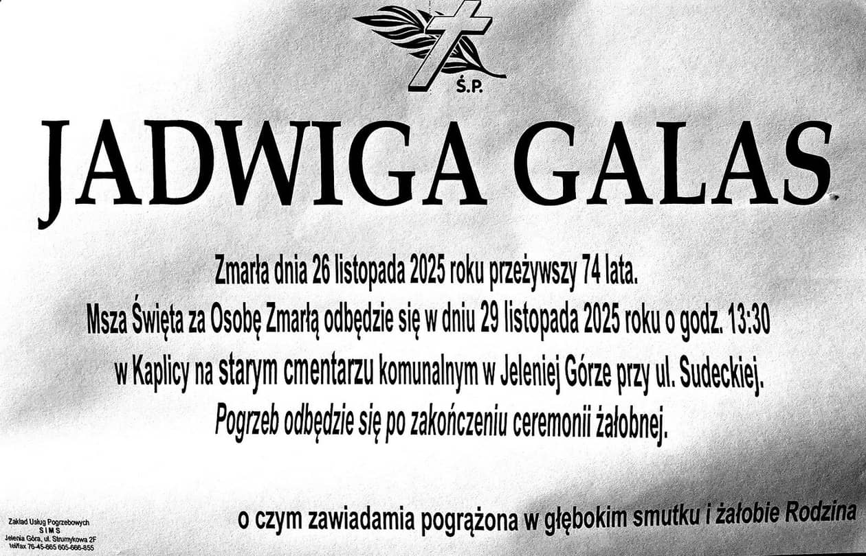 Jelenia Góra: Zmarła Jadwiga Galas