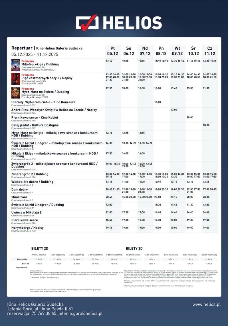 Jelenia Góra: Repertuar Kina Helios