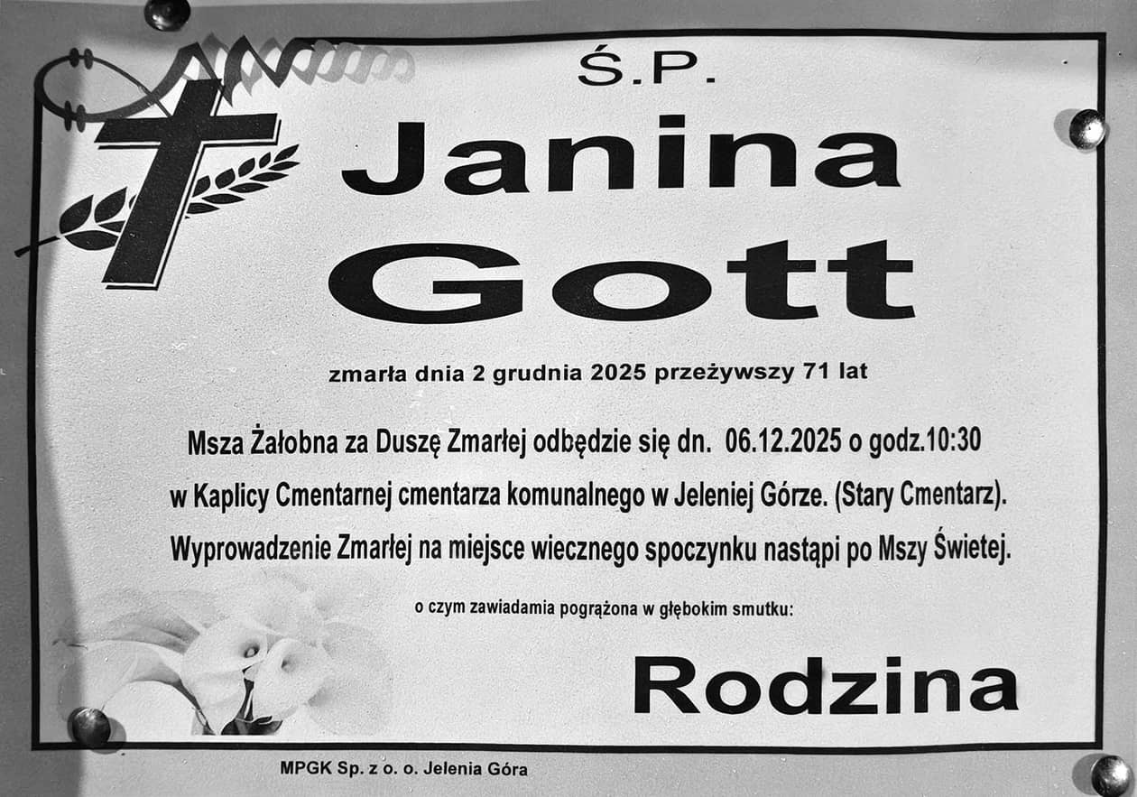 Jelenia Góra: Zmarła Janina Gott