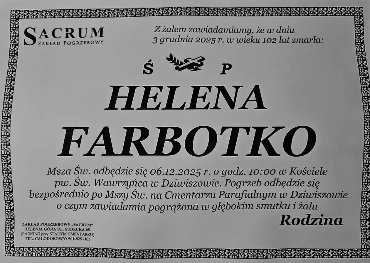 Jelenia Góra: Zmarła Helena Farbotko