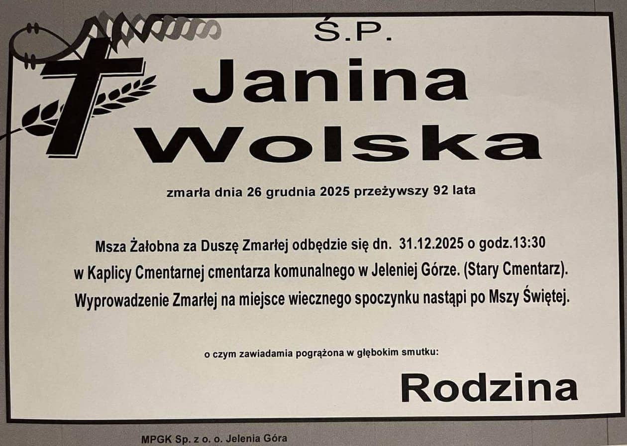 Jelenia Góra: Zmarła Janina Wolska